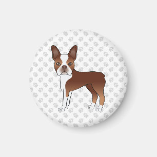 Rot-Weißer Boston-Terrier-Cartoon-Hund & Pfoten Magnet