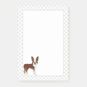 Rot-Weißer Boston-Terrier-Cartoon-Hund & Pfoten Post-it Klebezettel