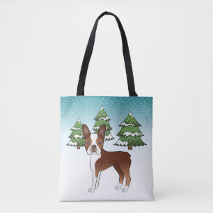 Rot-Weißer Boston Terrier in einem Winter Tasche