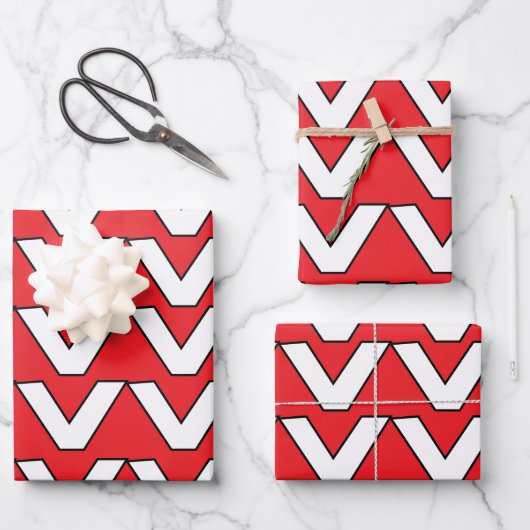 Rot-weißer Chevron-Streifen Geschenkpapier Set (Vorderseite)