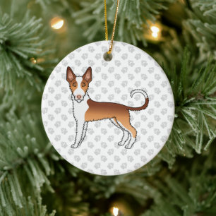 Rot-weißer Drahthaar-Ibiza-Hund & Pfoten Keramik Ornament