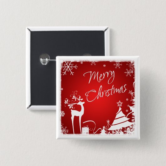 Rot, weißer frohe Weihnacht-Schneeflocke-Knopf Button (Vorne & Hinten)