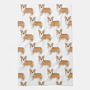 Rot-Weißer Pembroke Welsh Corgi Hund Kunst Muster Geschirrtuch