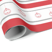 Rot, weißer Streifen mit Verzierungen Geschenkpapier (Rolleneckpunkt)