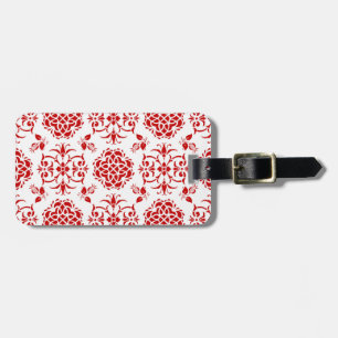 Rot-Weißes Blumen-Damask-Muster Gepäckanhänger