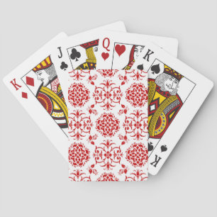 Rot-Weißes Blumen-Damask-Muster Spielkarten