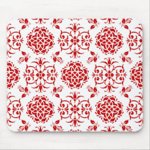 Rot-Weißes Blumen-Damaskus-Muster Mousepad
