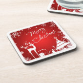 Rot, weißes frohe Weihnacht-Untersetzer-Set (6) Getränkeuntersetzer (Linke Seite)