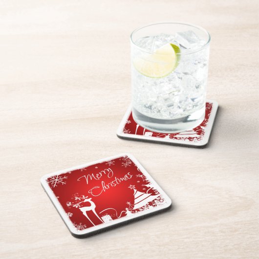 Rot, weißes frohe Weihnacht-Untersetzer-Set (6) Getränkeuntersetzer (Rechte Seite)