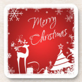 Rot, weißes frohe Weihnacht-Untersetzer-Set (6) Getränkeuntersetzer (Vorderseite)