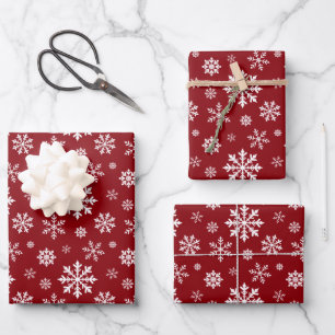 Rot-Weißes klassisches Weihnachts-Schneeflockenmus Geschenkpapier Set