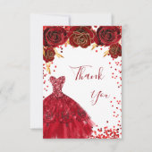 Rot weißes Kleid florale glamourösen Geburtstag Dankeskarte (Vorderseite)
