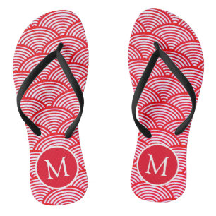 Rot-Weißes Muschel-Muster-Monogramm Badesandalen