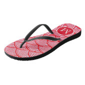 Rot-Weißes Muschel-Muster-Monogramm Badesandalen (Schrägansicht)