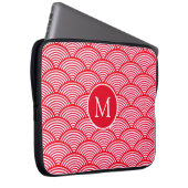 Rot-Weißes Muschel-Muster-Monogramm Laptopschutzhülle (Vorne Rechts)