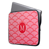 Rot-Weißes Muschel-Muster-Monogramm Laptopschutzhülle (Vorderseite Links)