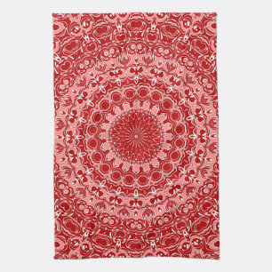 Rot-Weißes ornamentales Mandala-Muster Geschirrtuch