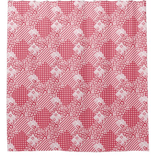 Rot-weißes Patchwork rustikal Duschvorhang (Vorderseite)