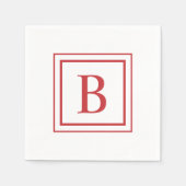 Rot-Weißes Quadrat-Rahmen-Monogramm Serviette (Vorderseite)