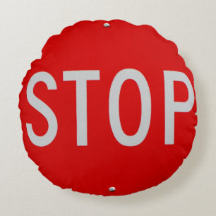 Rot-Weißes Stopp-Schild Rundes Kissen