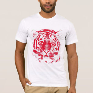 Rot-Weißes Tigergesicht T-Shirt