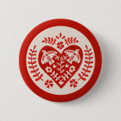 Rot-Weißes Volkskunstherz Button (Vorderseite)