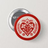 Rot-Weißes Volkskunstherz Button (Vorne & Hinten)
