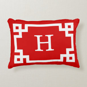 Rot-Weißgriechischer Schlüsselrahmen #2 Initialmon Dekokissen