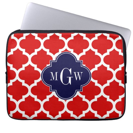 Rot, Weißmarokkanisch #5 Marine 3 Initial Monogram Laptopschutzhülle (Vorderseite)