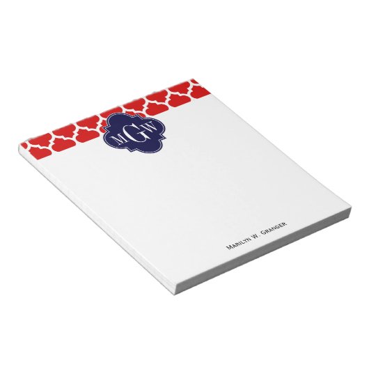 Rot, Weißmarokkanisch #5 Marine 3 Initial Monogram Notizblock (angewinkelt)