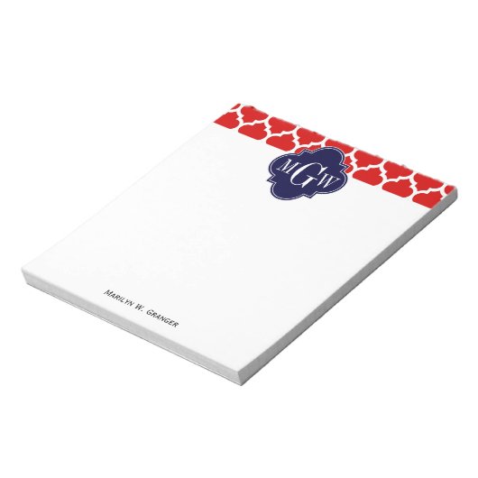 Rot, Weißmarokkanisch #5 Marine 3 Initial Monogram Notizblock (Rotiert)