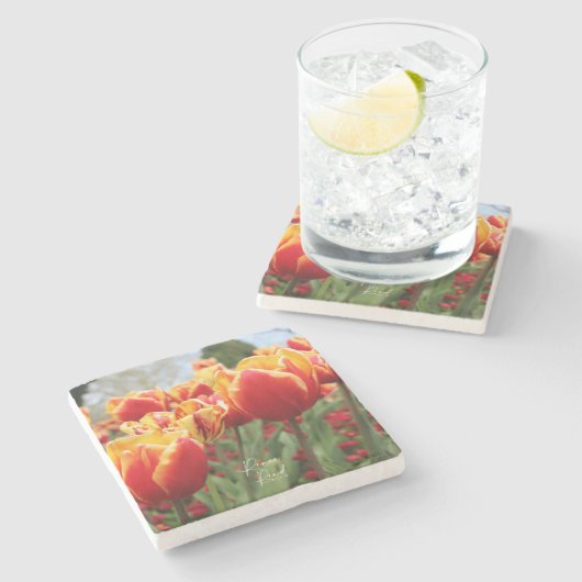 Rot /Yell Tulips Steinuntersetzer (Seitenansicht)