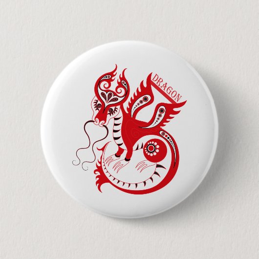 Rot Zeichnend chinesischer Drache Button (Vorderseite)