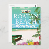 Rotan Beach Honduras Vintage Reiseplakat Postkarte (Vorne/Hinten)
