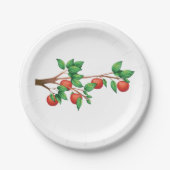 Rotapfelbaumzweig Frische Früchte und grüne Blätte Pappteller (Vorderseite)