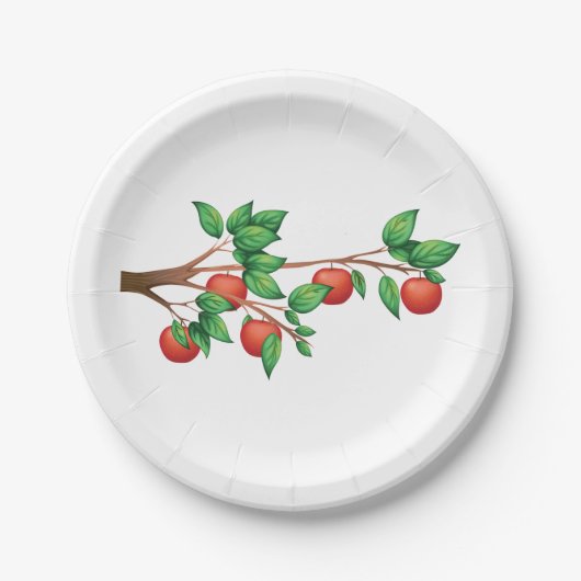 Rotapfelbaumzweig Frische Früchte und grüne Blätte Pappteller (Vorderseite)