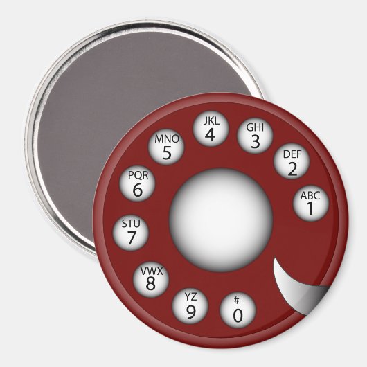 Rotary Phone Dial (Rot) Magnet (Vorderseite/Rückseite)