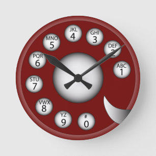 Rotary Phone Dial (Rot) Runde Wanduhr