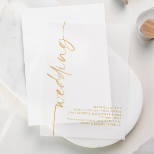 Rotated Calligraphy Gold Text Wedding Pergament Einladungen