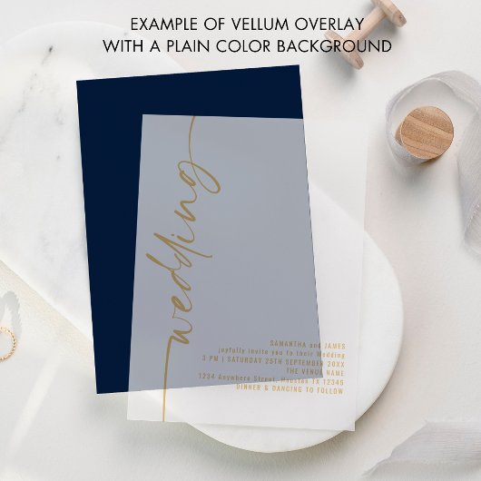 Rotated Calligraphy Gold Text Wedding Pergament Einladungen