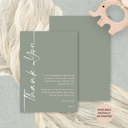 Rotated Calligraphy Sage Baby Dusche Vielen Dank Karte