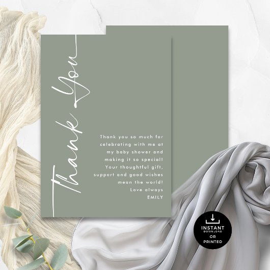 Rotated Calligraphy Sage Baby Dusche Vielen Dank Karte