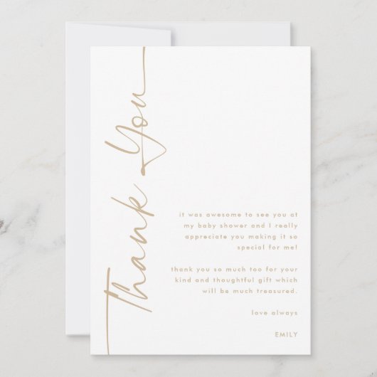 Rotated Gold Script Foto Baby Dusche Vielen Dank Karte (Vorderseite)
