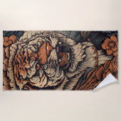 Rotation mit Atemberaubendem Tiger Tattoo Strandtuch (Vorderseite)