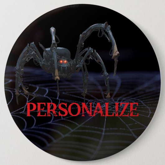 Rotäugige Spinne auf Spinnennetz gruselig Button (Vorderseite)