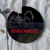 Rotäugige Spinne auf Spinnennetz gruselig Button (Beispiel)