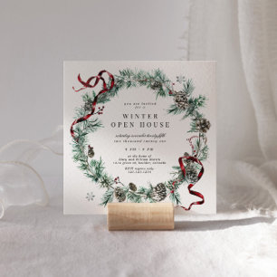 Rotband-Grünpflanzen-Kranz Quadratisches Hausöffnu Einladung