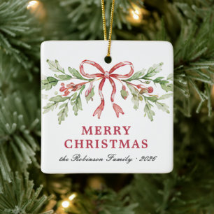 Rotband-Stechpalmen-Beeren Botanisches Weihnachtsf Keramikornament