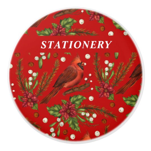 Rotbarbe-Misteloe-Individuelle Name Weihnachten Keramikknauf (Vorderseite)