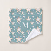 Rotbarsch-Qualle, grün, dunkel, Cyan-Monogramm Badhandtuch Set (Waschlappen)